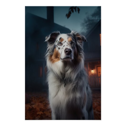 Australischer Schäferhund Halloween Beängstigend Poster (Vorderseite)