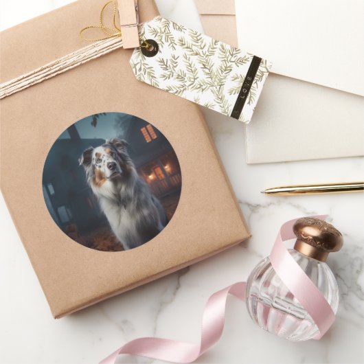 Australischer Schäferhund Halloween Beängstigend Runder Aufkleber (Schenken)