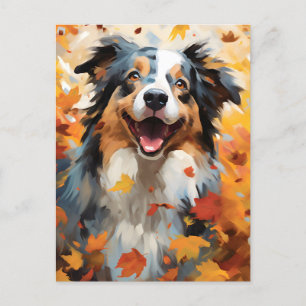 Australischer Schäferhund Herbst Thanksgiving  Postkarte