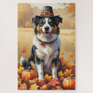 Australischer Schäferhund Herbstblätter Thanksgivi Puzzle