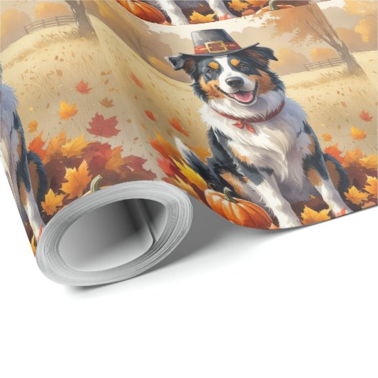 Australischer Schäferhund Herbstleaves Erntedank A Geschenkpapier (Rolleneckpunkt)