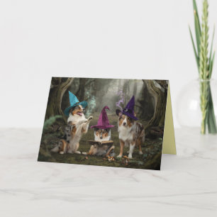Australischer Schäferhund-Hexe Halloween-Karte Feiertagskarte