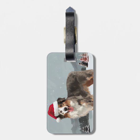Australischer Schäferhund Hund im Schnee Weihnacht Gepäckanhänger (Rückseite vertikal)