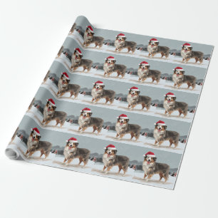 Australischer Schäferhund Hund im Schnee Weihnacht Geschenkpapier
