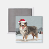 Australischer Schäferhund Hund im Schnee Weihnacht Magnet (Vorderseite/Rückseite)