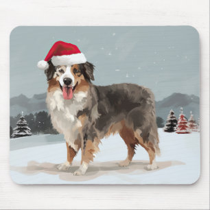 Australischer Schäferhund Hund im Schnee Weihnacht Mousepad
