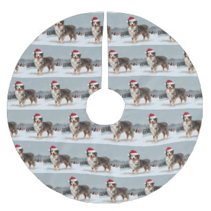 Australischer Schäferhund Hund im Schnee Weihnacht Polyester Weihnachtsbaumdecke
