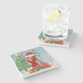 Australischer Schäferhund Hund im Schnee Weihnacht Steinuntersetzer (Seitenansicht)