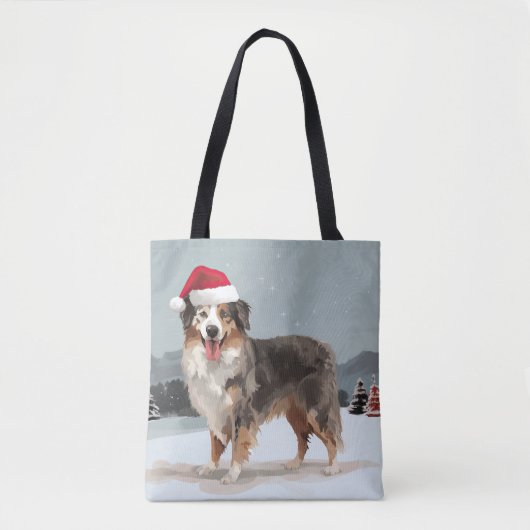 Australischer Schäferhund Hund im Schnee Weihnacht Tasche (Vorderseite)