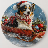 Australischer Schäferhund Hund in Sledge Chriistma Button (Vorderseite)