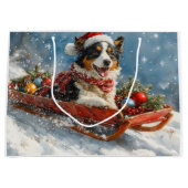 Australischer Schäferhund Hund in Sledge Chriistma Große Geschenktüte (Vorderseite)