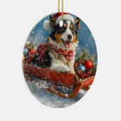 Australischer Schäferhund Hund in Sledge Chriistma Keramik Ornament (Rechts)