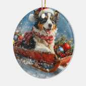 Australischer Schäferhund Hund in Sledge Chriistma Keramik Ornament (Links)