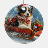 Australischer Schäferhund Hund in Sledge Chriistma Keramik Ornament (Hinten)