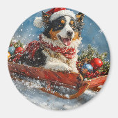 Australischer Schäferhund Hund in Sledge Chriistma Magnet (Vorne)
