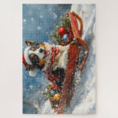 Australischer Schäferhund Hund in Sledge Chriistma Puzzle (Vertikal)