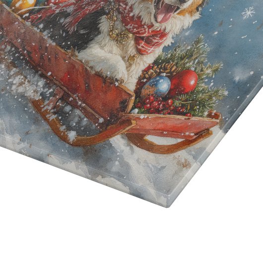 Australischer Schäferhund Hund in Sledge Chriistma Schneidebrett (Ecke)