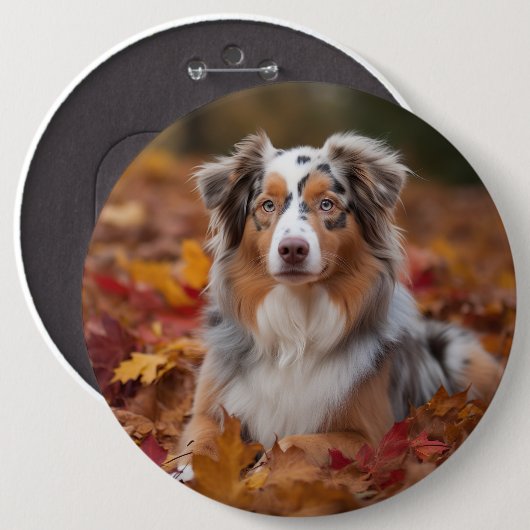 Australischer Schäferhund im Herbstfall Inspiriert Button (Vorne & Hinten)