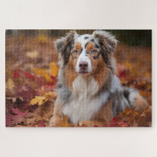 Australischer Schäferhund im Herbstfall Inspiriert Puzzle