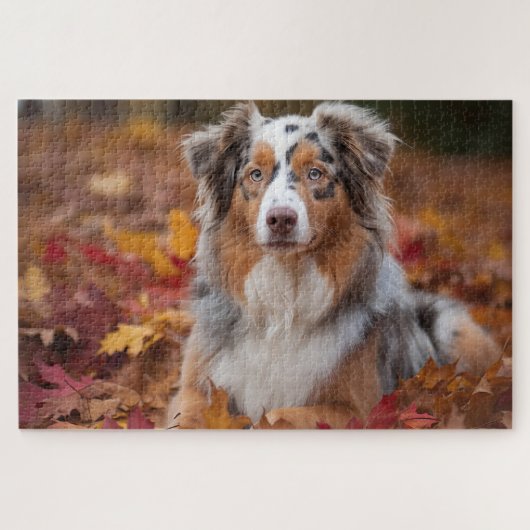 Australischer Schäferhund im Herbstfall Inspiriert Puzzle (Horizontal)