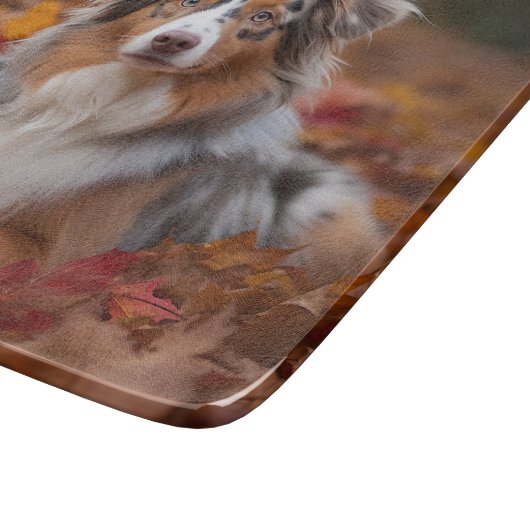 Australischer Schäferhund im Herbstfall Inspiriert Schneidebrett (Ecke)