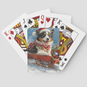 Australischer Schäferhund im Schlitten Weihnachten Spielkarten