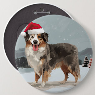 Australischer Schäferhund im Schnee Weihnachten  Button