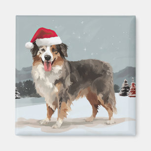 Australischer Schäferhund im Schnee Weihnachten Magnet
