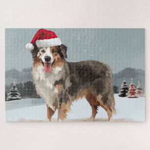 Australischer Schäferhund im Schnee Weihnachten  Puzzle