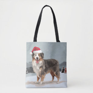 Australischer Schäferhund im Schnee Weihnachten Tasche
