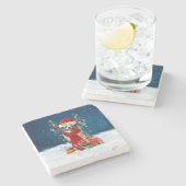 Australischer Schäferhund im Schnee Weihnachtsgesc Steinuntersetzer (Seitenansicht)