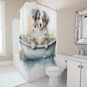 Australischer Schäferhund in Badewanne Aquarell-Hu Duschvorhang