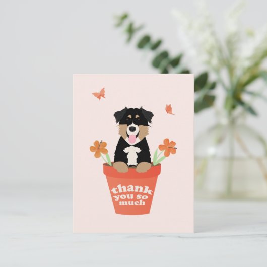 Australischer Schäferhund in Blume Pot Danke Postkarte (Stehend Vorderseite)