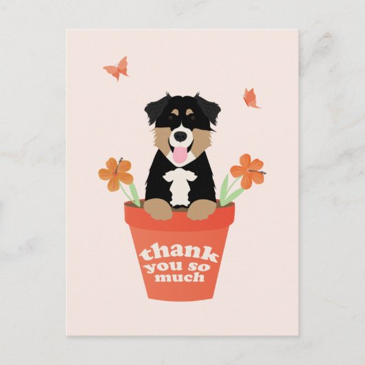 Australischer Schäferhund in Blumentopf Danke Postkarte (Vorderseite)