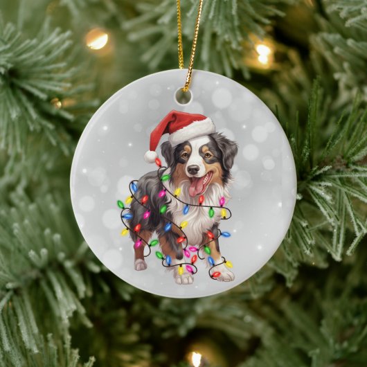 Australischer Schäferhund in den Weihnachtsbeleuch Keramik Ornament (Baum)