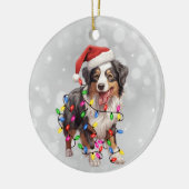 Australischer Schäferhund in den Weihnachtsbeleuch Keramik Ornament (Links)