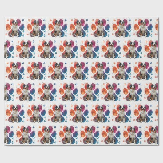 Australischer Schäferhund in einem Pawprint Geschenkpapier (Flach)