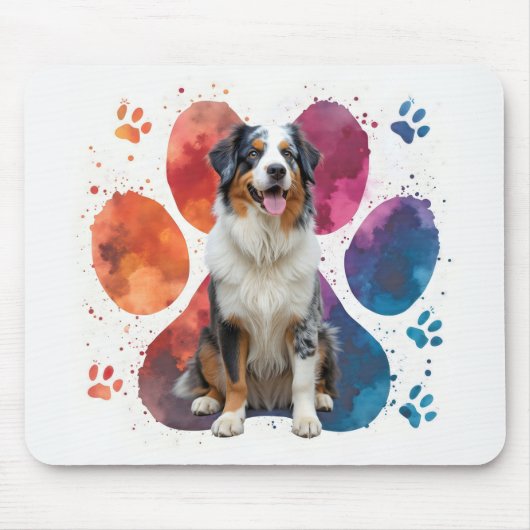 Australischer Schäferhund in einem Pawprint Mousepad (Vorne)