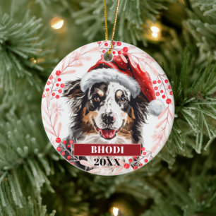 Australischer Schäferhund in Santa-Hut-Anhänger Keramik Ornament