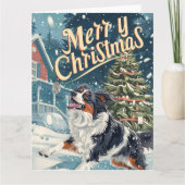 Australischer Schäferhund in Schneeweihnachtszeit Karte (Vorderseite)
