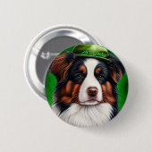 Australischer Schäferhund in St. Patrick's Day Dre Button (Vorne & Hinten)