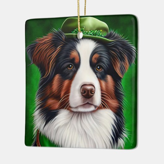 Australischer Schäferhund in St. Patrick's Day Dre Keramikornament (Links)