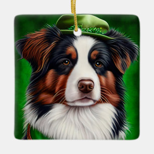 Australischer Schäferhund in St. Patrick's Day Dre Keramikornament
