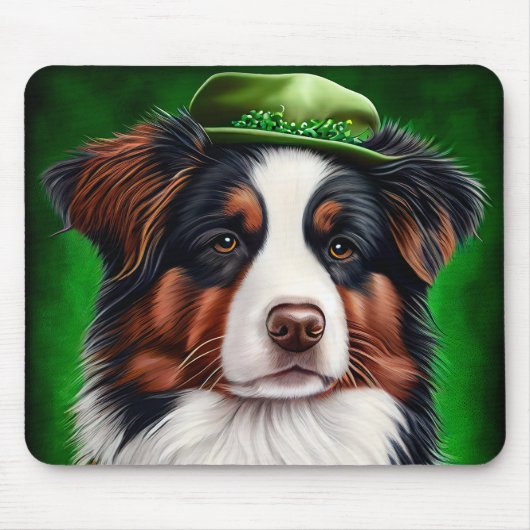 Australischer Schäferhund in St. Patrick's Day Dre Mousepad (Vorne)