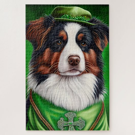 Australischer Schäferhund in St. Patrick's Day Dre Puzzle (Vertikal)
