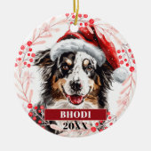 Australischer Schäferhund in Weihnachtsmannmütze Keramik Ornament (Vorne)