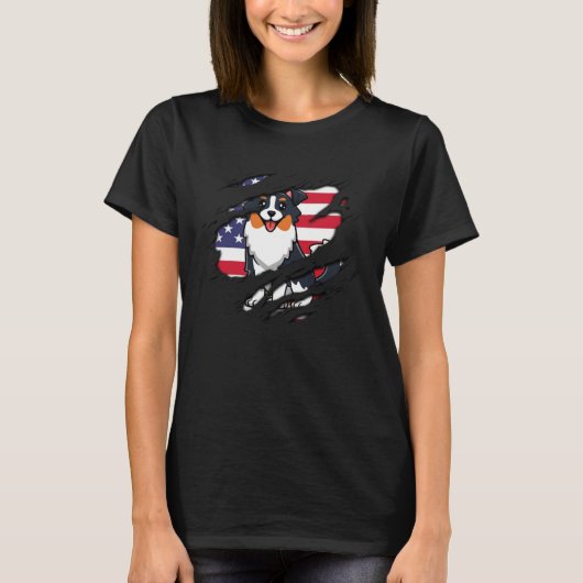 Australischer Schäferhund Innere Kratzflagge 4. Ju T-Shirt (Vorderseite)