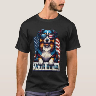 Australischer Schäferhund Klavierspieler Patriotis T-Shirt
