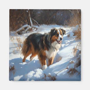 Australischer Schäferhund Lass es schneien Weihnac Magnet
