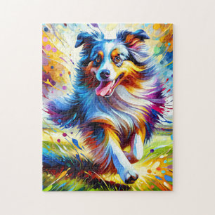 Australischer Schäferhund Laufend Acryl-Kunst Druc Puzzle